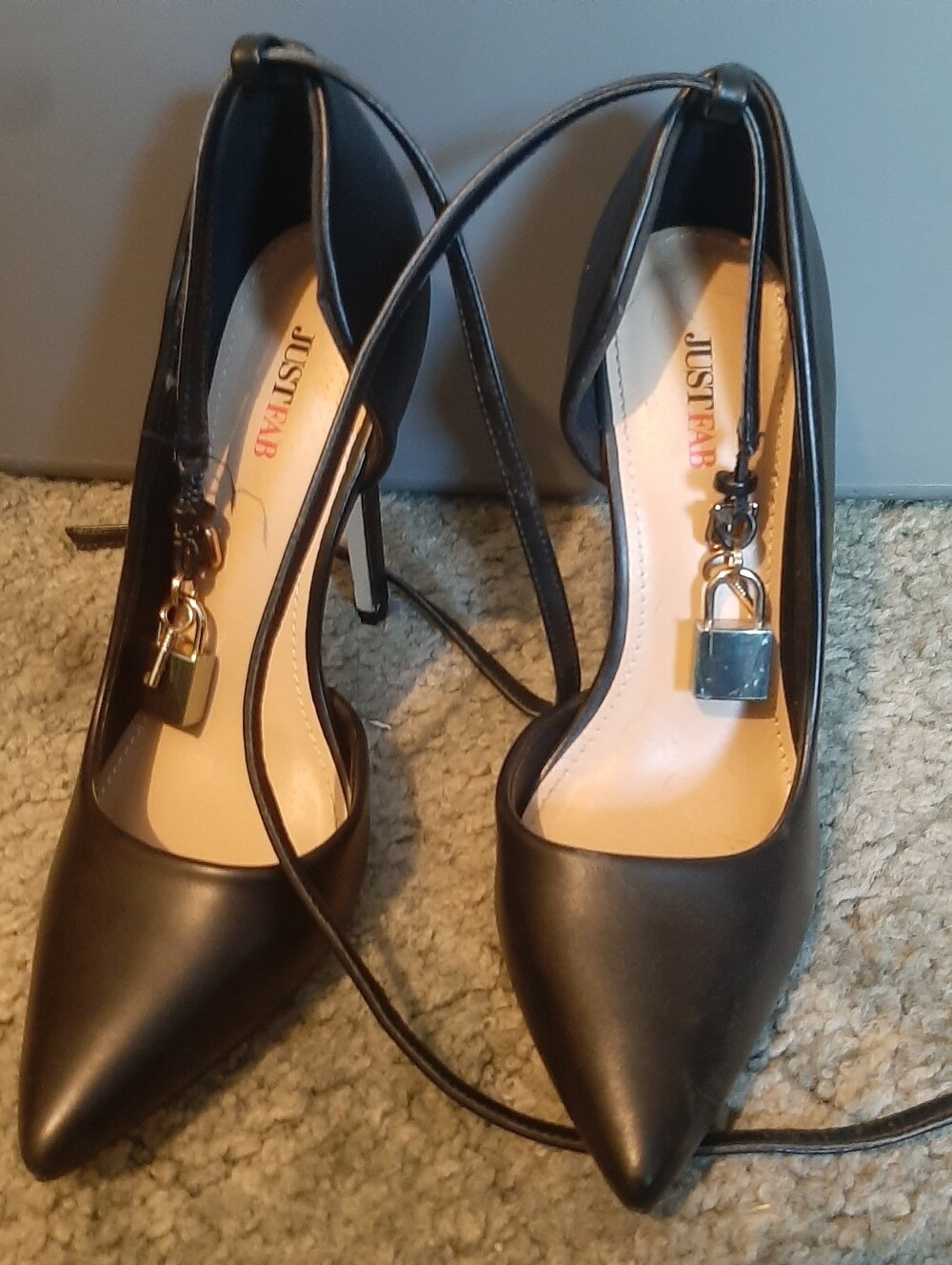 JUST FAB High Heel Pumps with Padlock Strap